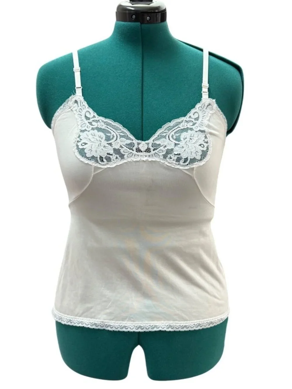 Vintage White Lace Trim Camisole Slip Top With Adjustable Straps Womens Small - Picture 2 of 16